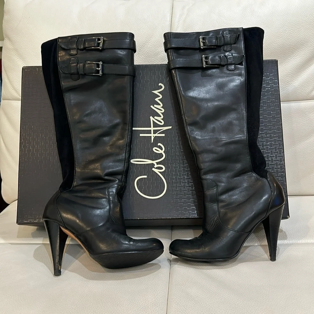 Cole Haan BLACK AIR JALISA TALL BOOT with Zip Closure in Size 4.5 В - Picture 1 of 17